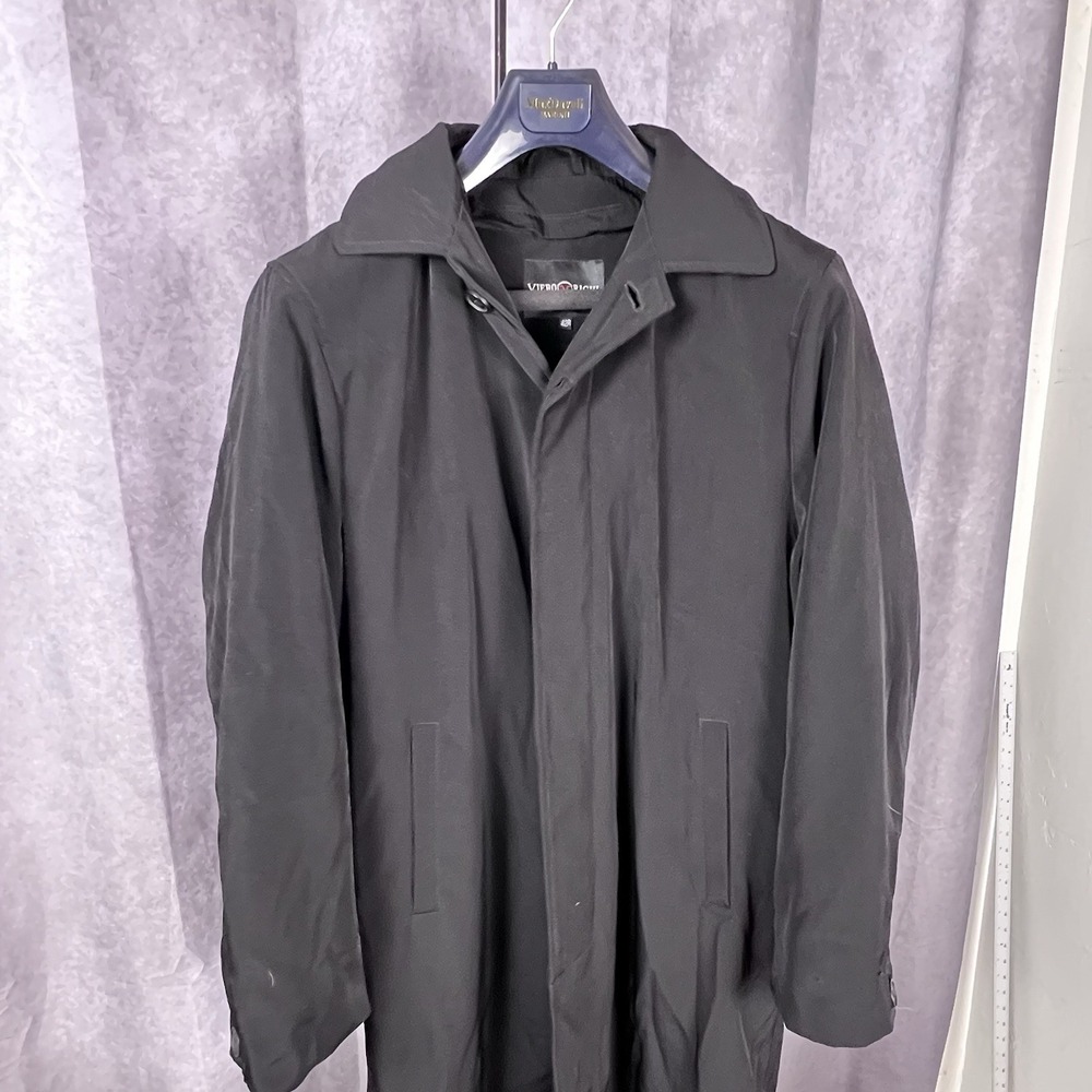 Viero Richi Men's Long Rain Overcoat Hooded Lined Black Size 42R - Picture 5 of 16